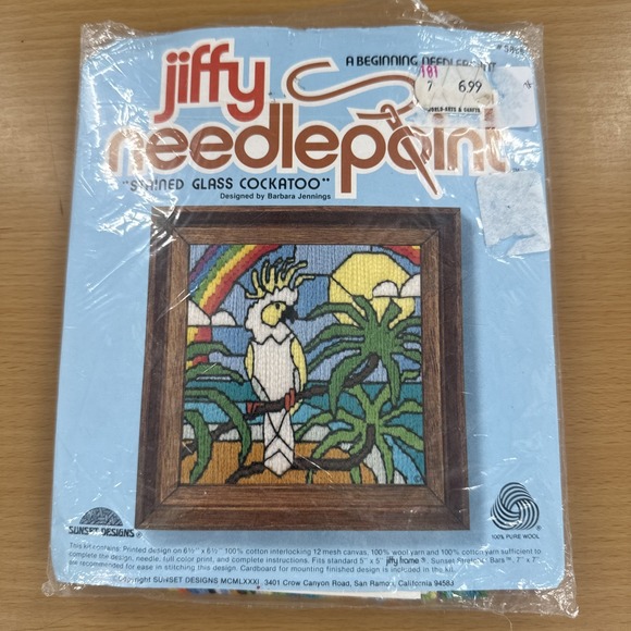 Jiffy Other - Vtg Jiffy Longstitch Needlepoint Stained Glass Cockatoo #5866 Barbara Jennings